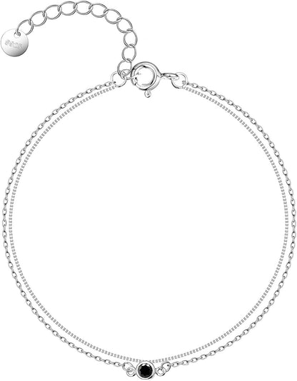 925 Sterling Silver Ankle Bracelet Multilayer Anklets for Women Satellite, Star, Cross, Circle, Butterfly, Teardrop, Oval Disk Layered Anklet Beach Jewelry Apparel & Accessories > Jewelry > Anklets CHIC & ARTSY CZ/Black  