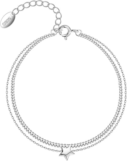 925 Sterling Silver Ankle Bracelet Multilayer Anklets for Women Satellite, Star, Cross, Circle, Butterfly, Teardrop, Oval Disk Layered Anklet Beach Jewelry Apparel & Accessories > Jewelry > Anklets CHIC & ARTSY star layered  