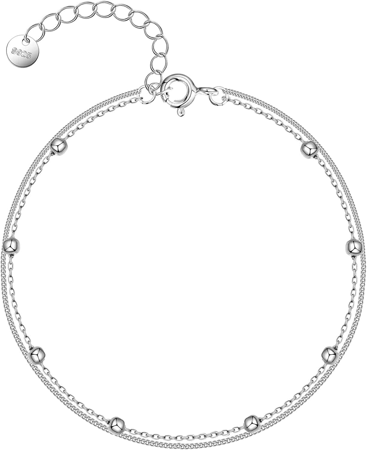 925 Sterling Silver Ankle Bracelet Multilayer Anklets for Women Satellite, Star, Cross, Circle, Butterfly, Teardrop, Oval Disk Layered Anklet Beach Jewelry Apparel & Accessories > Jewelry > Anklets CHIC & ARTSY satellite layered  