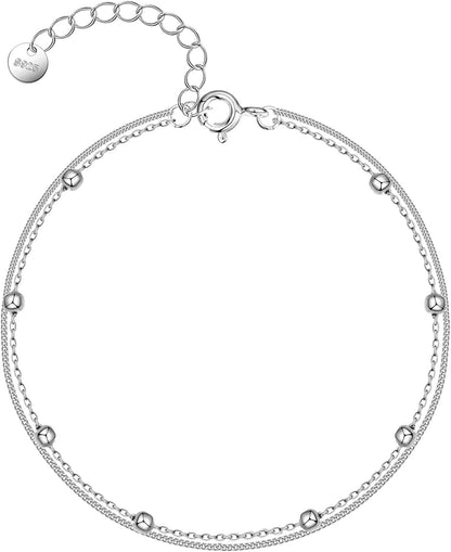 925 Sterling Silver Ankle Bracelet Multilayer Anklets for Women Satellite, Star, Cross, Circle, Butterfly, Teardrop, Oval Disk Layered Anklet Beach Jewelry Apparel & Accessories > Jewelry > Anklets CHIC & ARTSY satellite layered  