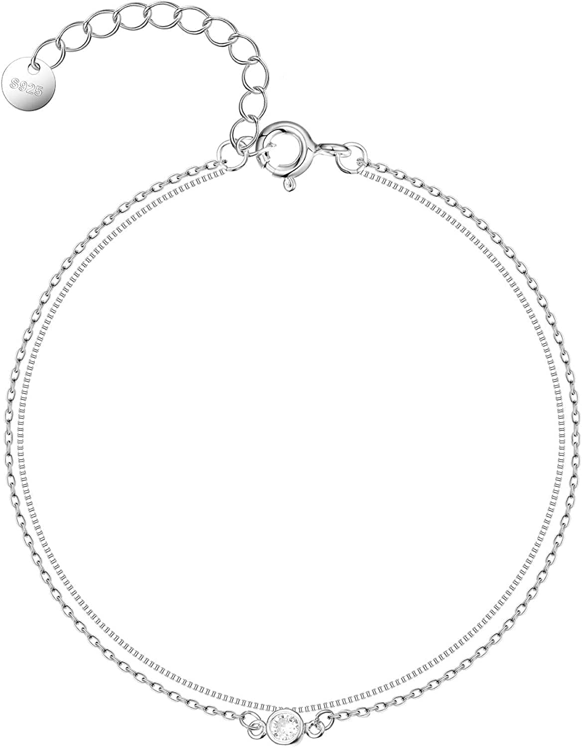 925 Sterling Silver Ankle Bracelet Multilayer Anklets for Women Satellite, Star, Cross, Circle, Butterfly, Teardrop, Oval Disk Layered Anklet Beach Jewelry Apparel & Accessories > Jewelry > Anklets CHIC & ARTSY double layered  