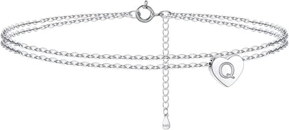 925 Sterling Silver Ankle Bracelets for Women, Silver Anklets for Women Layered Heart Ankle Bracelets Dainty Letter Initial Anklet A-Z Silver Anklets for Women Teen Girls Beach Foot Jewelry Gifts Apparel & Accessories > Jewelry > Anklets IEFSHINY Q  