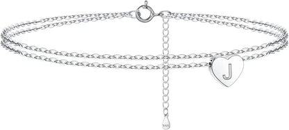 925 Sterling Silver Ankle Bracelets for Women, Silver Anklets for Women Layered Heart Ankle Bracelets Dainty Letter Initial Anklet A-Z Silver Anklets for Women Teen Girls Beach Foot Jewelry Gifts Apparel & Accessories > Jewelry > Anklets IEFSHINY J  