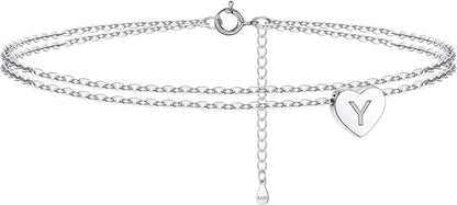 925 Sterling Silver Ankle Bracelets for Women, Silver Anklets for Women Layered Heart Ankle Bracelets Dainty Letter Initial Anklet A-Z Silver Anklets for Women Teen Girls Beach Foot Jewelry Gifts Apparel & Accessories > Jewelry > Anklets IEFSHINY Y  