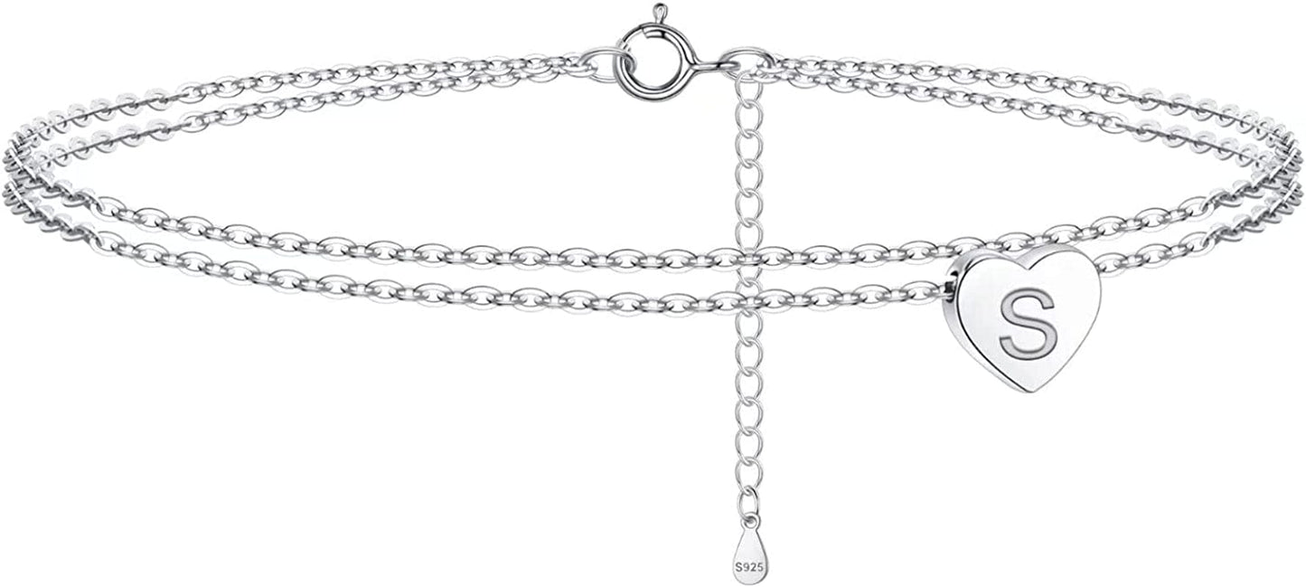 925 Sterling Silver Ankle Bracelets for Women, Silver Anklets for Women Layered Heart Ankle Bracelets Dainty Letter Initial Anklet A-Z Silver Anklets for Women Teen Girls Beach Foot Jewelry Gifts Apparel & Accessories > Jewelry > Anklets IEFSHINY S  
