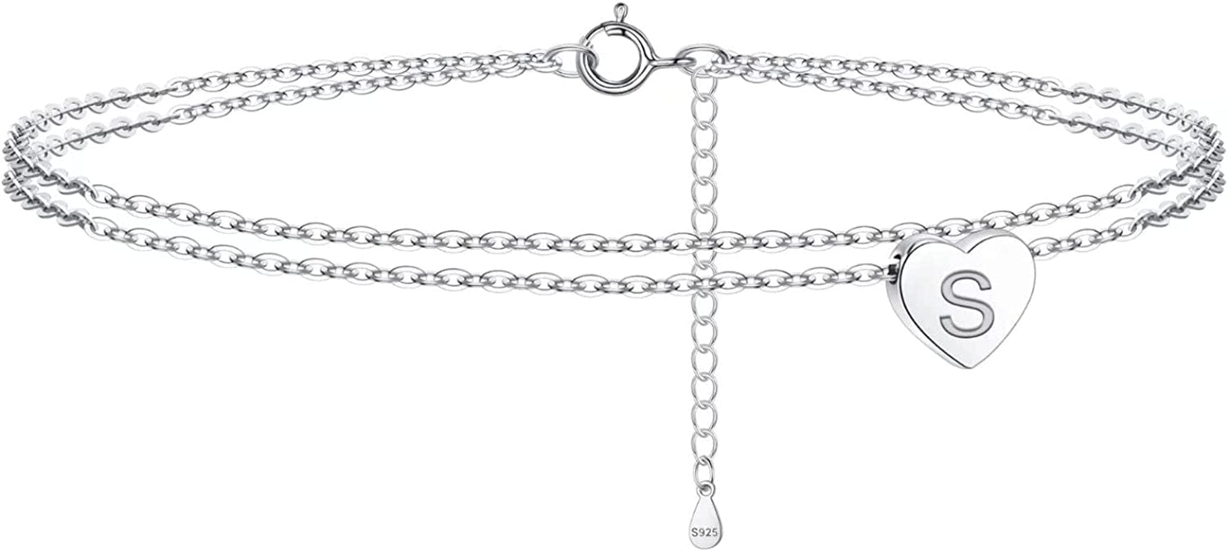 925 Sterling Silver Ankle Bracelets for Women, Silver Anklets for Women Layered Heart Ankle Bracelets Dainty Letter Initial Anklet A-Z Silver Anklets for Women Teen Girls Beach Foot Jewelry Gifts Apparel & Accessories > Jewelry > Anklets IEFSHINY S  