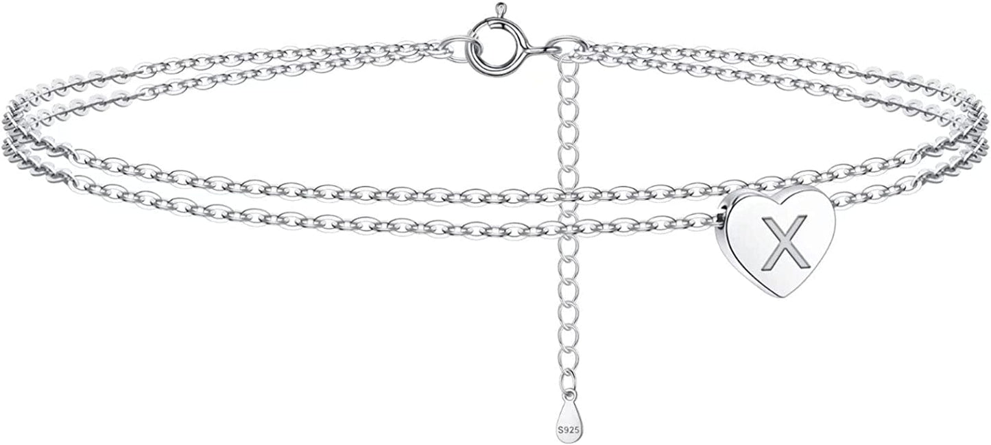 925 Sterling Silver Ankle Bracelets for Women, Silver Anklets for Women Layered Heart Ankle Bracelets Dainty Letter Initial Anklet A-Z Silver Anklets for Women Teen Girls Beach Foot Jewelry Gifts Apparel & Accessories > Jewelry > Anklets IEFSHINY X  