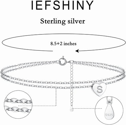 925 Sterling Silver Ankle Bracelets for Women, Silver Anklets for Women Layered Heart Ankle Bracelets Dainty Letter Initial Anklet A-Z Silver Anklets for Women Teen Girls Beach Foot Jewelry Gifts Apparel & Accessories > Jewelry > Anklets IEFSHINY   