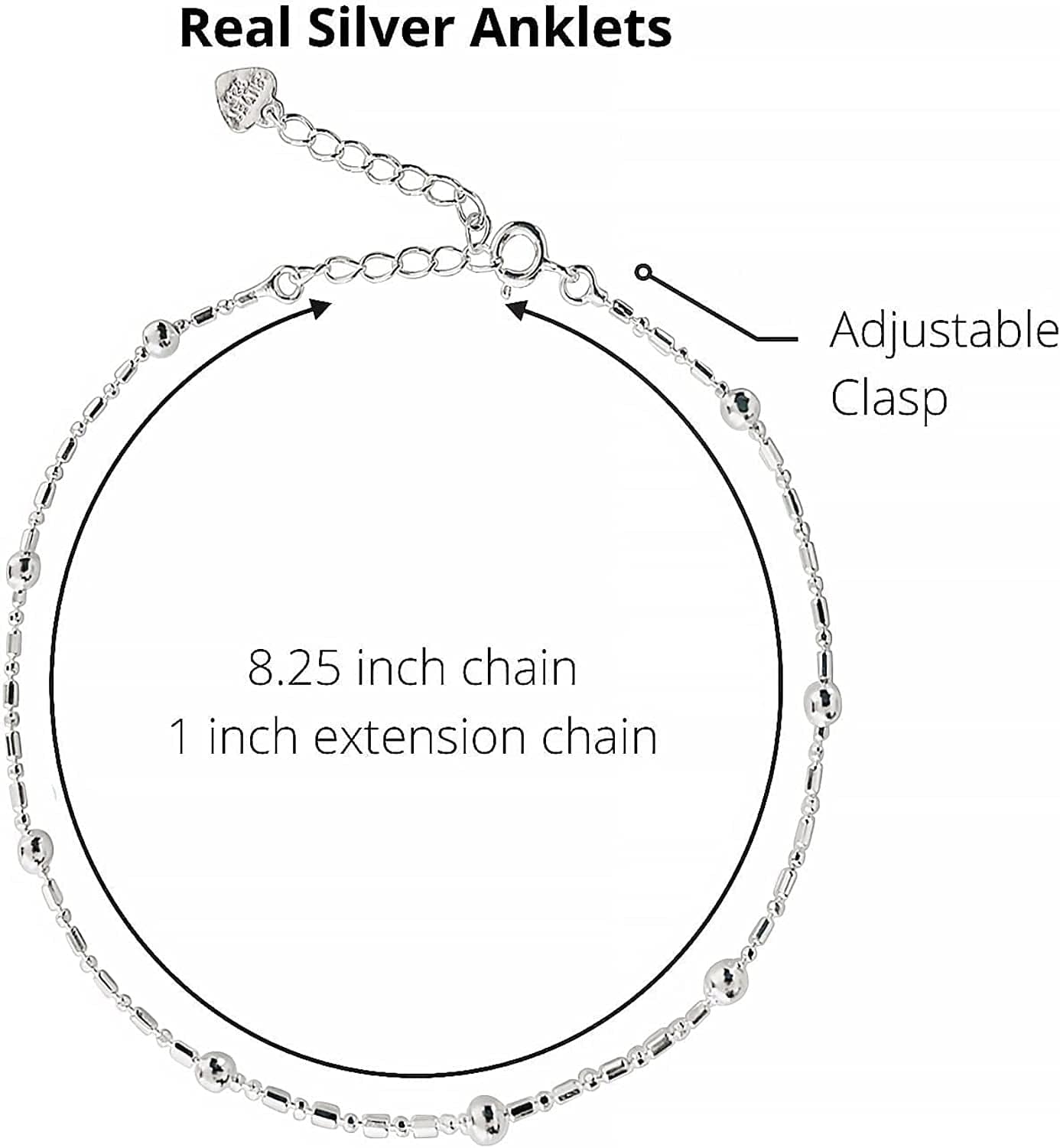 925 Sterling Silver Anklets 8.25Inches for Women and Teen Girls Apparel & Accessories > Jewelry > Anklets Generic   