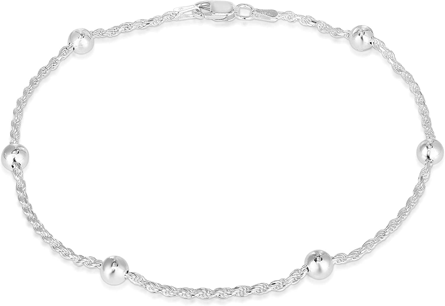 925 Sterling Silver Anklets for Women, Ankle Bracelets for Women, Basic Chain Link Anklets for Women, Girls Anklets, Beach Anklets, Bead Anklet, Summer Jewelry, 10 Inch Anklet Apparel & Accessories > Jewelry > Anklets Verona Jewelers ROPE/5MM Bead  