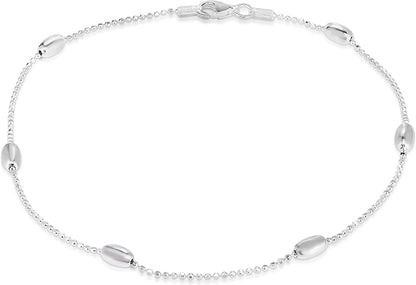925 Sterling Silver Anklets for Women, Ankle Bracelets for Women, Basic Chain Link Anklets for Women, Girls Anklets, Beach Anklets, Bead Anklet, Summer Jewelry, 10 Inch Anklet Apparel & Accessories > Jewelry > Anklets Verona Jewelers DIAMOND CUT BEAD/ W OVAL BEAD  
