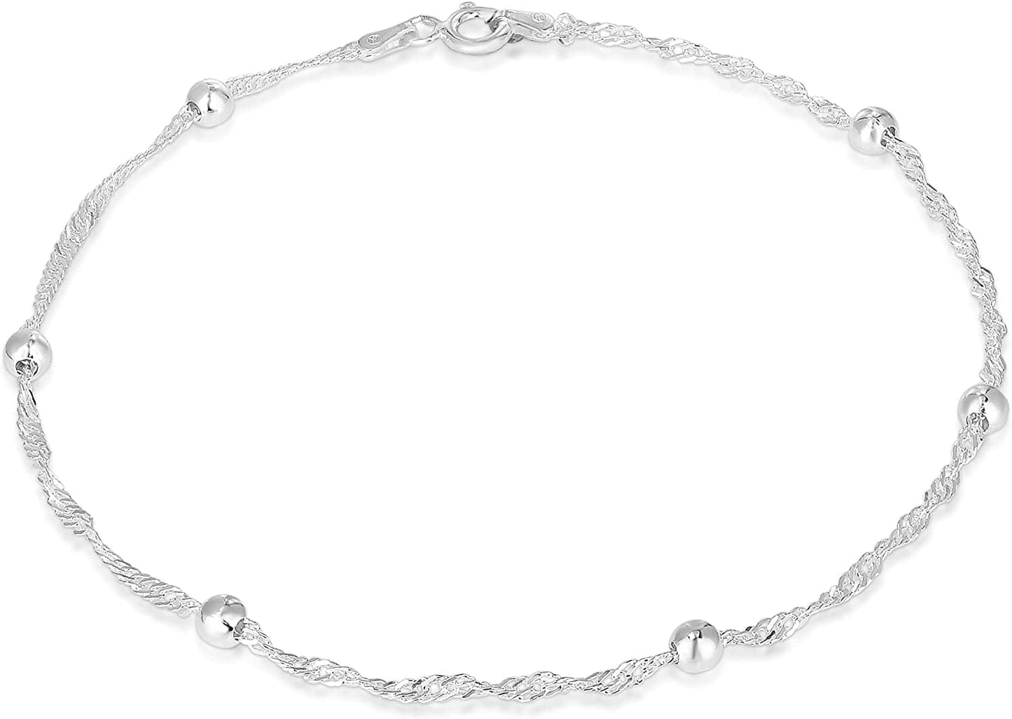 925 Sterling Silver Anklets for Women, Ankle Bracelets for Women, Basic Chain Link Anklets for Women, Girls Anklets, Beach Anklets, Bead Anklet, Summer Jewelry, 10 Inch Anklet Apparel & Accessories > Jewelry > Anklets Verona Jewelers SINGAPORE/BALL  