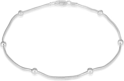 925 Sterling Silver Anklets for Women, Ankle Bracelets for Women, Basic Chain Link Anklets for Women, Girls Anklets, Beach Anklets, Bead Anklet, Summer Jewelry, 10 Inch Anklet Apparel & Accessories > Jewelry > Anklets Verona Jewelers SNAKE/4MM BEAD  