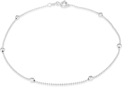 925 Sterling Silver Anklets for Women, Ankle Bracelets for Women, Basic Chain Link Anklets for Women, Girls Anklets, Beach Anklets, Bead Anklet, Summer Jewelry, 10 Inch Anklet Apparel & Accessories > Jewelry > Anklets Verona Jewelers BEAD/W 3MMBALL  