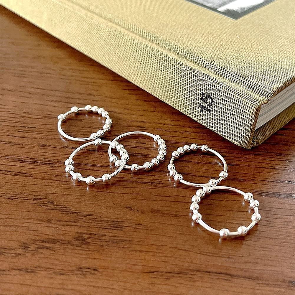 925 Sterling Silver anti Anxiety Ring for Women Men Fidget Rings for Anxiety Anxiety Ring with Beads Spinner Ring for Anxiety Spinning Ring
