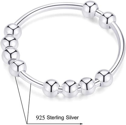 925 Sterling Silver anti Anxiety Ring for Women Men Fidget Rings for Anxiety Anxiety Ring with Beads Spinner Ring for Anxiety Spinning Ring