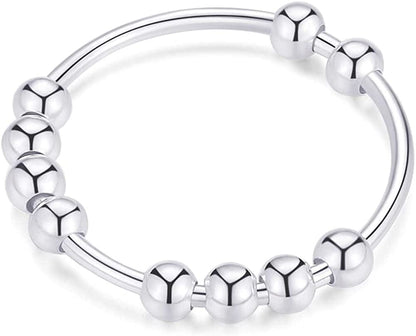 925 Sterling Silver anti Anxiety Ring for Women Men Fidget Rings for Anxiety Anxiety Ring with Beads Spinner Ring for Anxiety Spinning Ring silver / 4.5