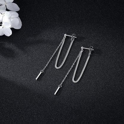 925 Sterling Silver Bar Dangle Earrings for Women Teen Girls Threader Earrings Chain