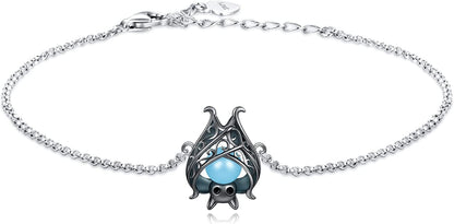 925 Sterling Silver Bat Necklace Earrings Bracelet Cute Animal Glowing in the Dark Halloween Jewelry Gift for Women Girl Apparel & Accessories > Jewelry > Bracelets APOTIE Black Bracelet  