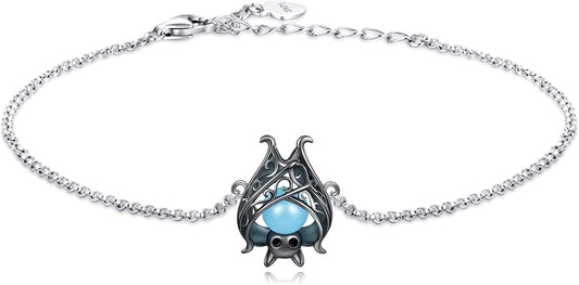 925 Sterling Silver Bat Necklace Earrings Bracelet Cute Animal Glowing in the Dark Halloween Jewelry Gift for Women Girl Apparel & Accessories > Jewelry > Bracelets APOTIE Black Bracelet  