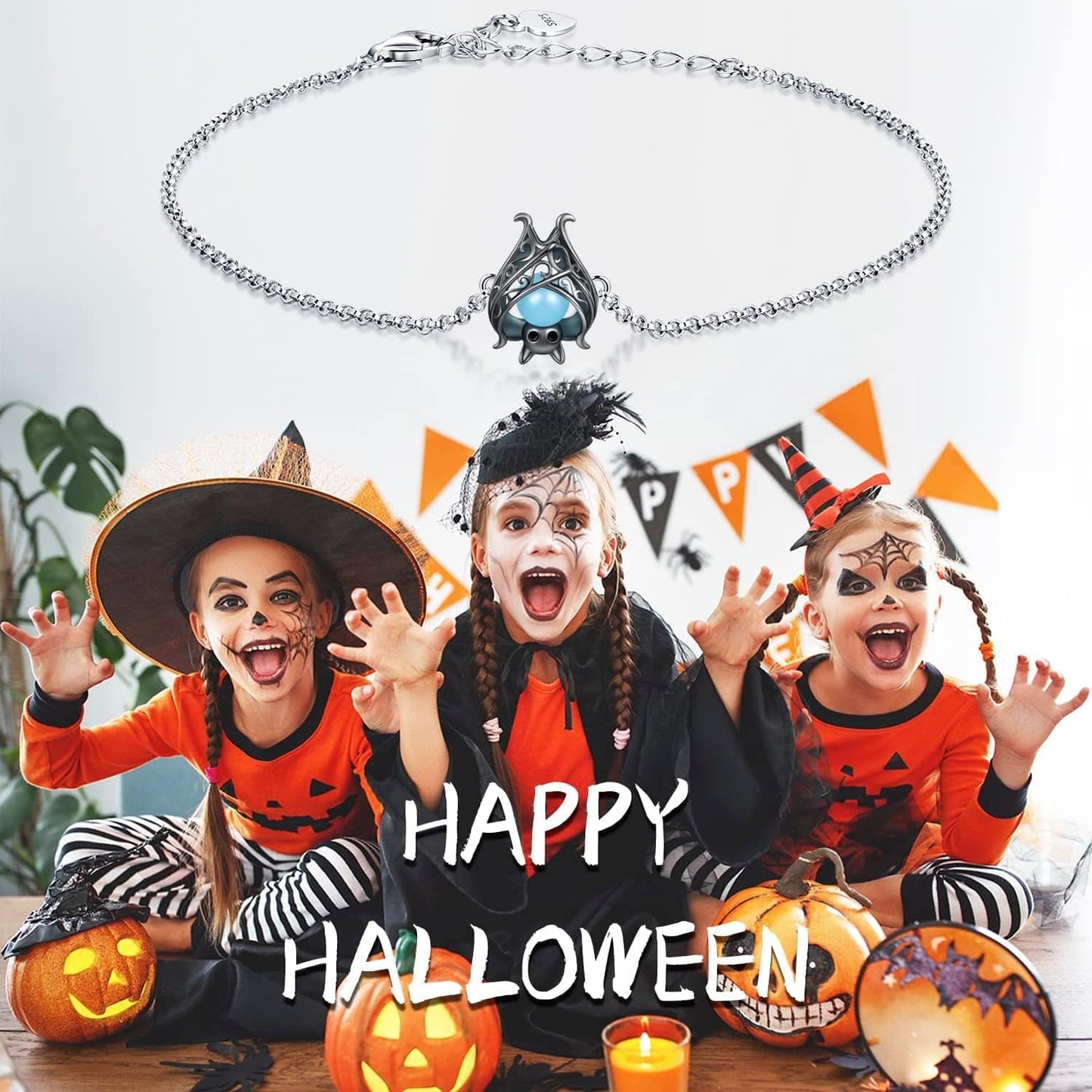 925 Sterling Silver Bat Necklace Earrings Bracelet Cute Animal Glowing in the Dark Halloween Jewelry Gift for Women Girl Apparel & Accessories > Jewelry > Bracelets APOTIE   