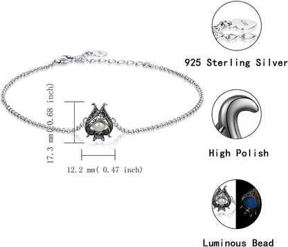 925 Sterling Silver Bat Necklace Earrings Bracelet Cute Animal Glowing in the Dark Halloween Jewelry Gift for Women Girl Apparel & Accessories > Jewelry > Bracelets APOTIE   