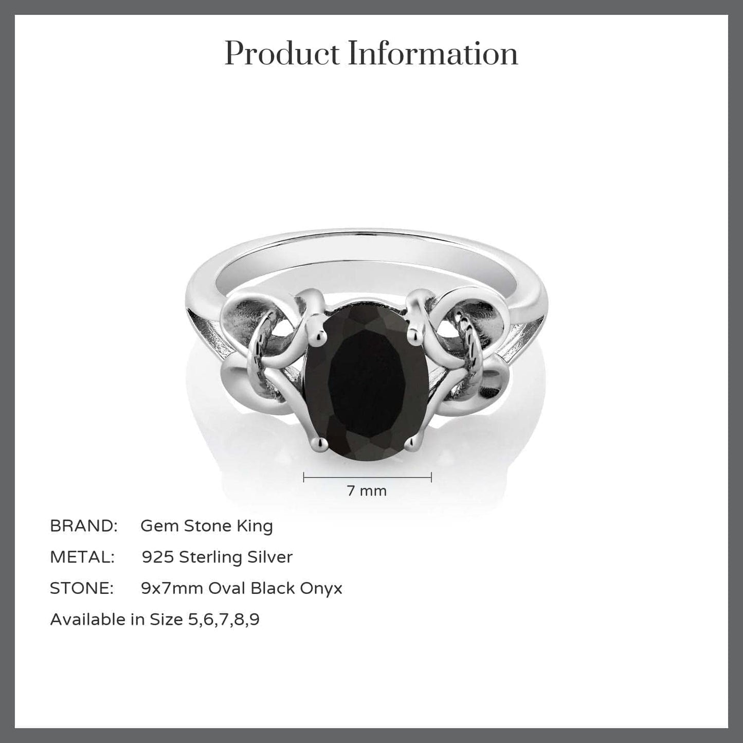 925 Sterling Silver Black Onyx Women'S Engagement Ring (2.60 Cttw, Gemstone Birthstone, Oval 9X7MM Available in Size 5,6,7,8,9)