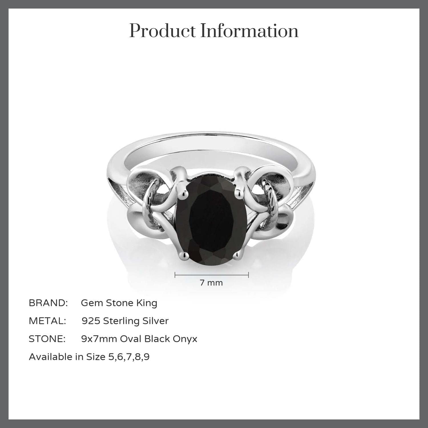 925 Sterling Silver Black Onyx Women'S Engagement Ring (2.60 Cttw, Gemstone Birthstone, Oval 9X7MM Available in Size 5,6,7,8,9)