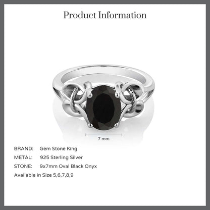 925 Sterling Silver Black Onyx Women'S Engagement Ring (2.60 Cttw, Gemstone Birthstone, Oval 9X7MM Available in Size 5,6,7,8,9)