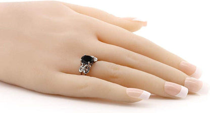 925 Sterling Silver Black Onyx Women'S Engagement Ring (2.60 Cttw, Gemstone Birthstone, Oval 9X7MM Available in Size 5,6,7,8,9)