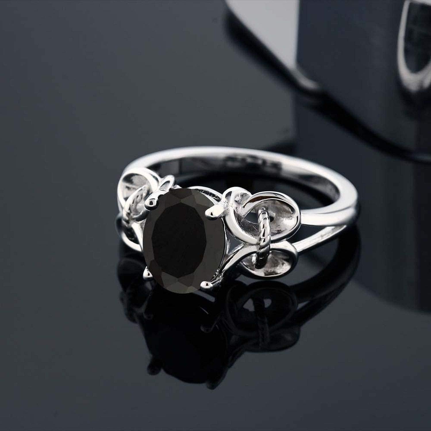 925 Sterling Silver Black Onyx Women'S Engagement Ring (2.60 Cttw, Gemstone Birthstone, Oval 9X7MM Available in Size 5,6,7,8,9)