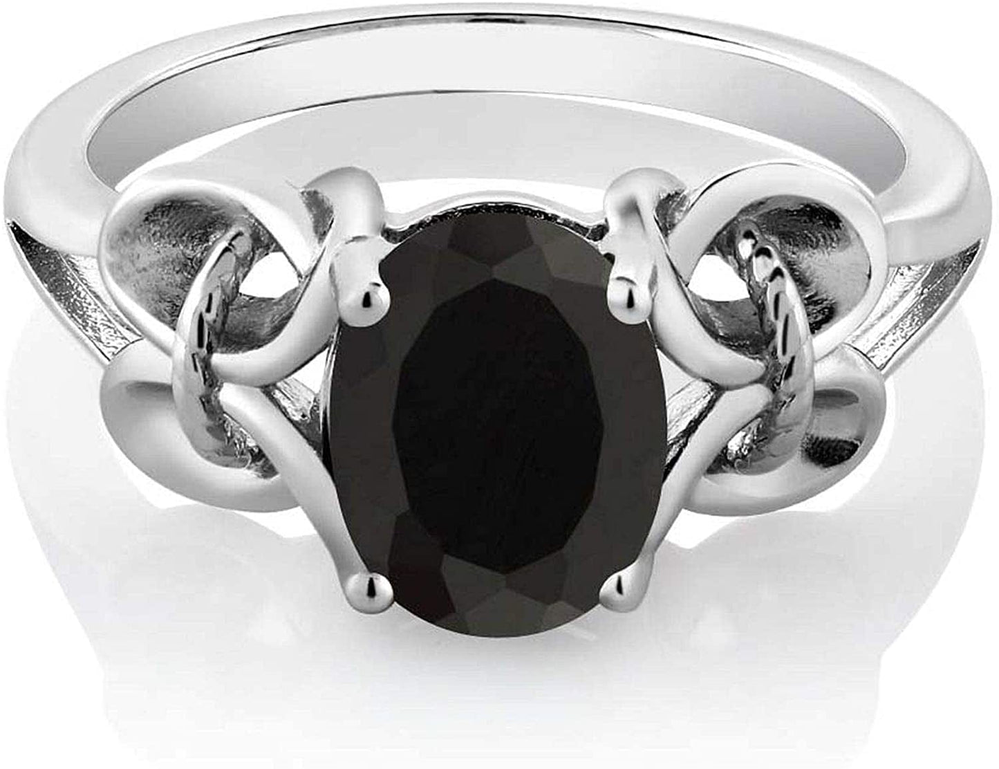 925 Sterling Silver Black Onyx Women'S Engagement Ring (2.60 Cttw, Gemstone Birthstone, Oval 9X7MM Available in Size 5,6,7,8,9)