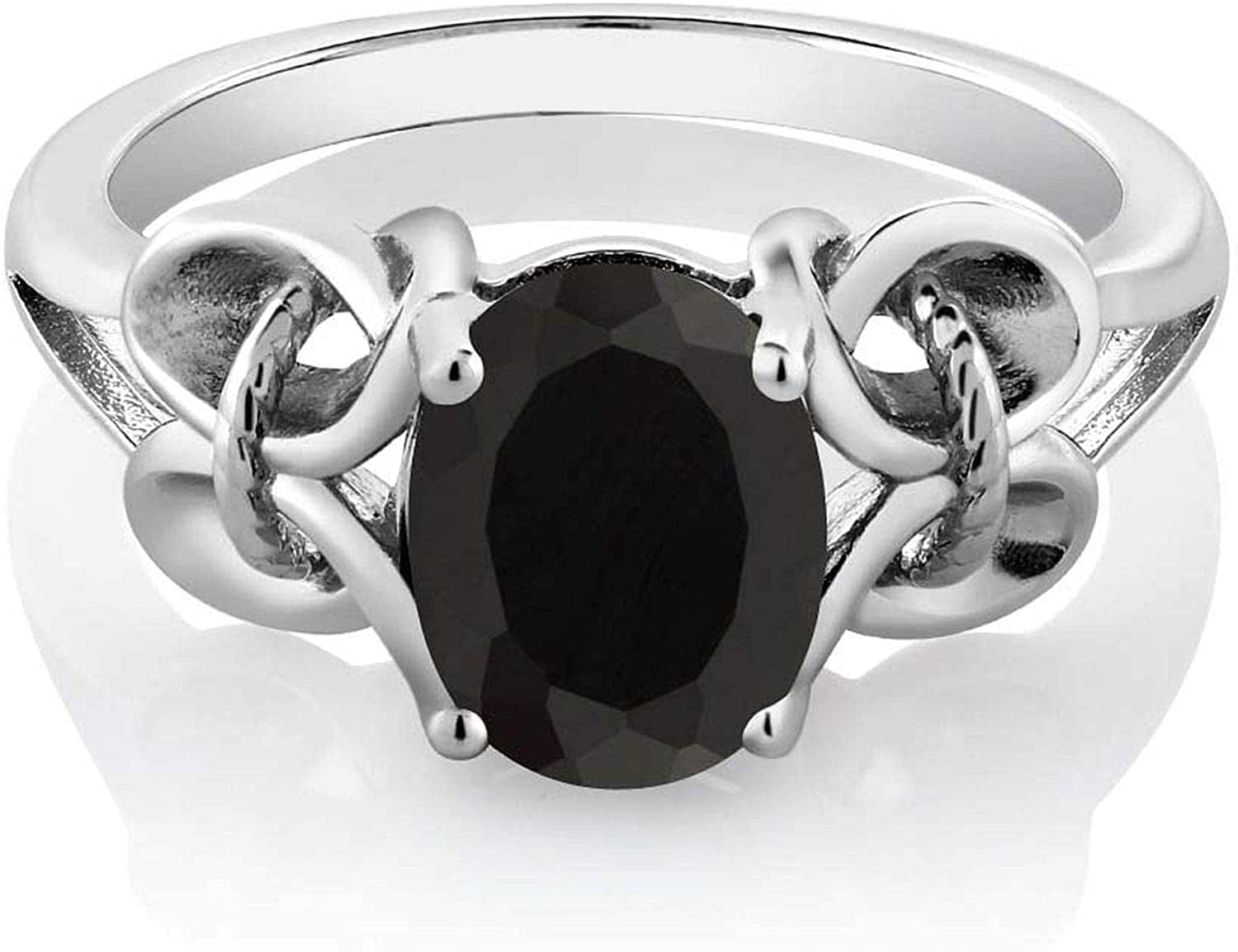 925 Sterling Silver Black Onyx Women'S Engagement Ring (2.60 Cttw, Gemstone Birthstone, Oval 9X7MM Available in Size 5,6,7,8,9)