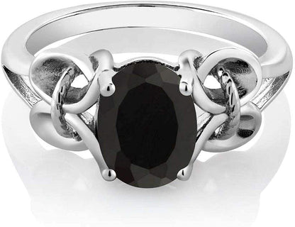 925 Sterling Silver Black Onyx Women'S Engagement Ring (2.60 Cttw, Gemstone Birthstone, Oval 9X7MM Available in Size 5,6,7,8,9)