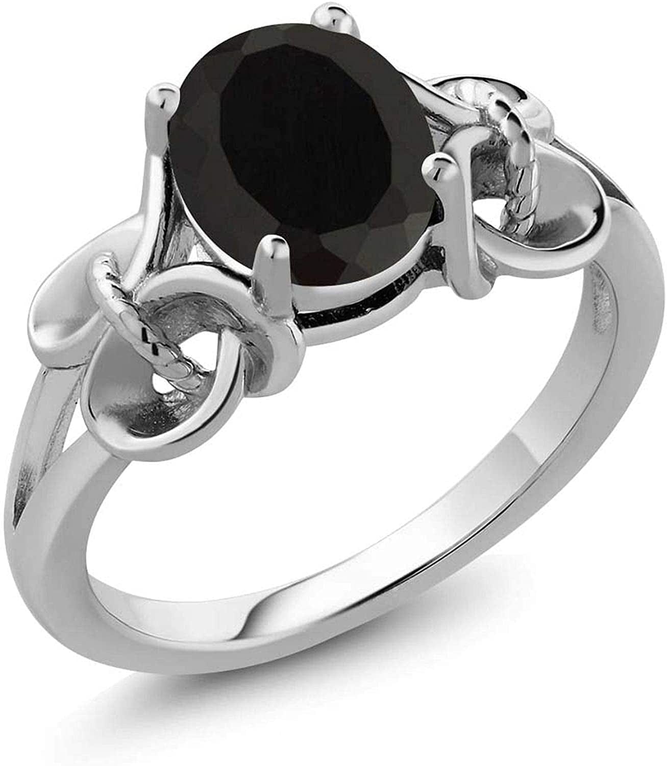 925 Sterling Silver Black Onyx Women'S Engagement Ring (2.60 Cttw, Gemstone Birthstone, Oval 9X7MM Available in Size 5,6,7,8,9) 5