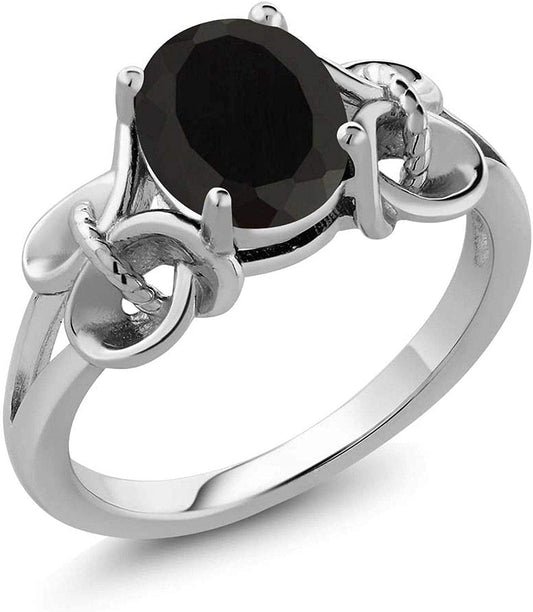 925 Sterling Silver Black Onyx Women'S Engagement Ring (2.60 Cttw, Gemstone Birthstone, Oval 9X7MM Available in Size 5,6,7,8,9) 5