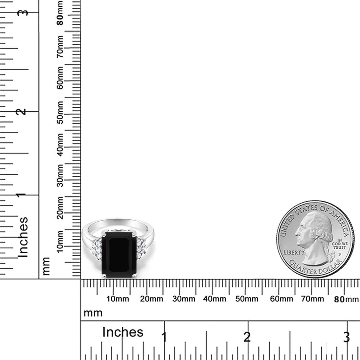 925 Sterling Silver Black Onyx Women'S Engagement Ring (5.30 Cttw, Emerald Cut 14X10MM, Gemstone Birthstone, Available in Size 5, 6, 7, 8, 9)