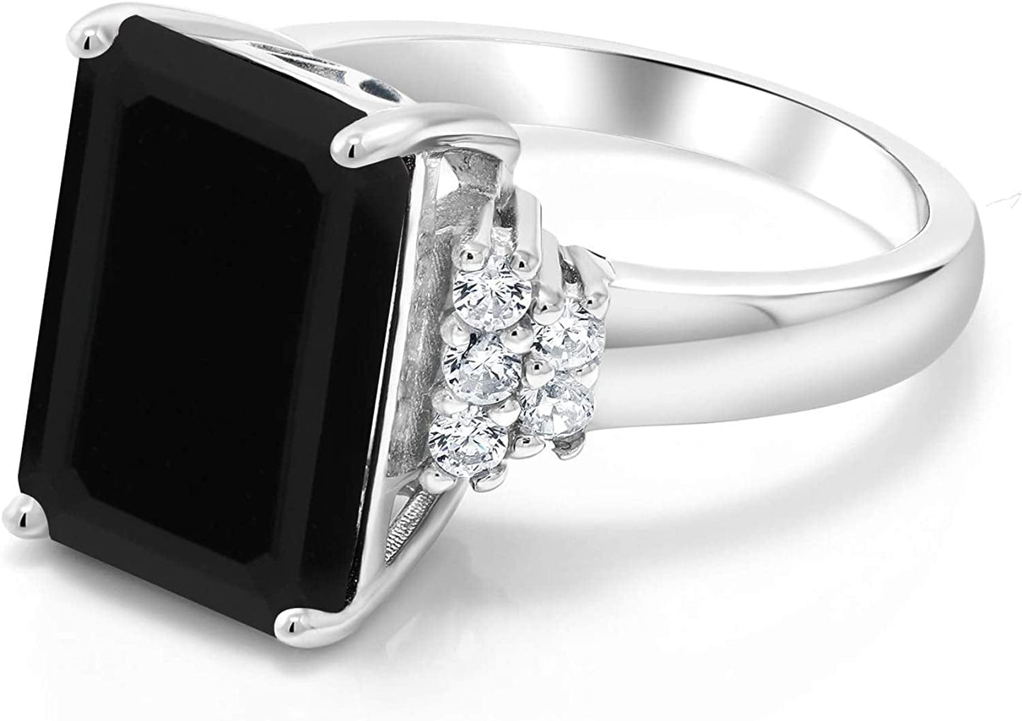 925 Sterling Silver Black Onyx Women'S Engagement Ring (5.30 Cttw, Emerald Cut 14X10MM, Gemstone Birthstone, Available in Size 5, 6, 7, 8, 9)