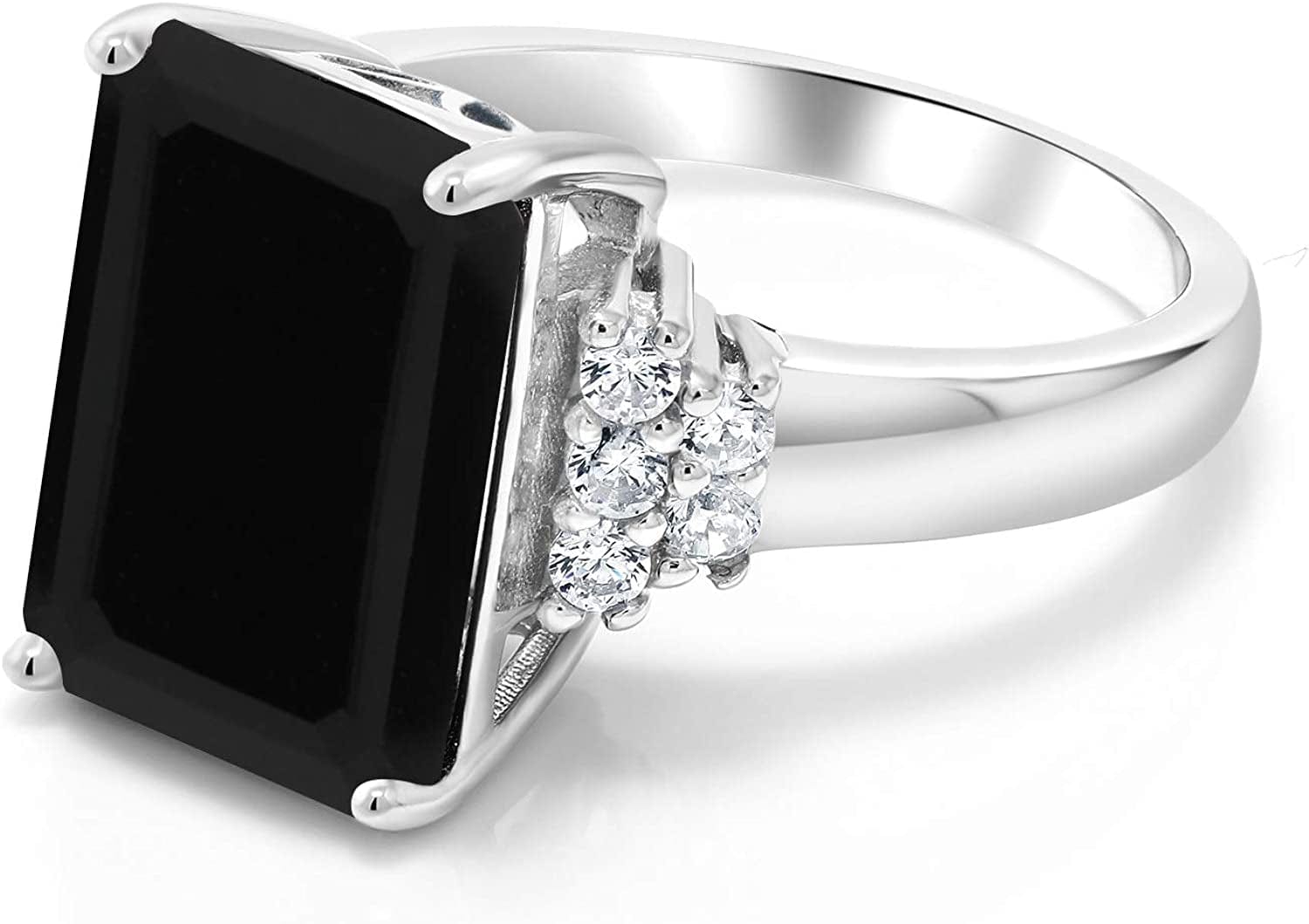925 Sterling Silver Black Onyx Women'S Engagement Ring (5.30 Cttw, Emerald Cut 14X10MM, Gemstone Birthstone, Available in Size 5, 6, 7, 8, 9)