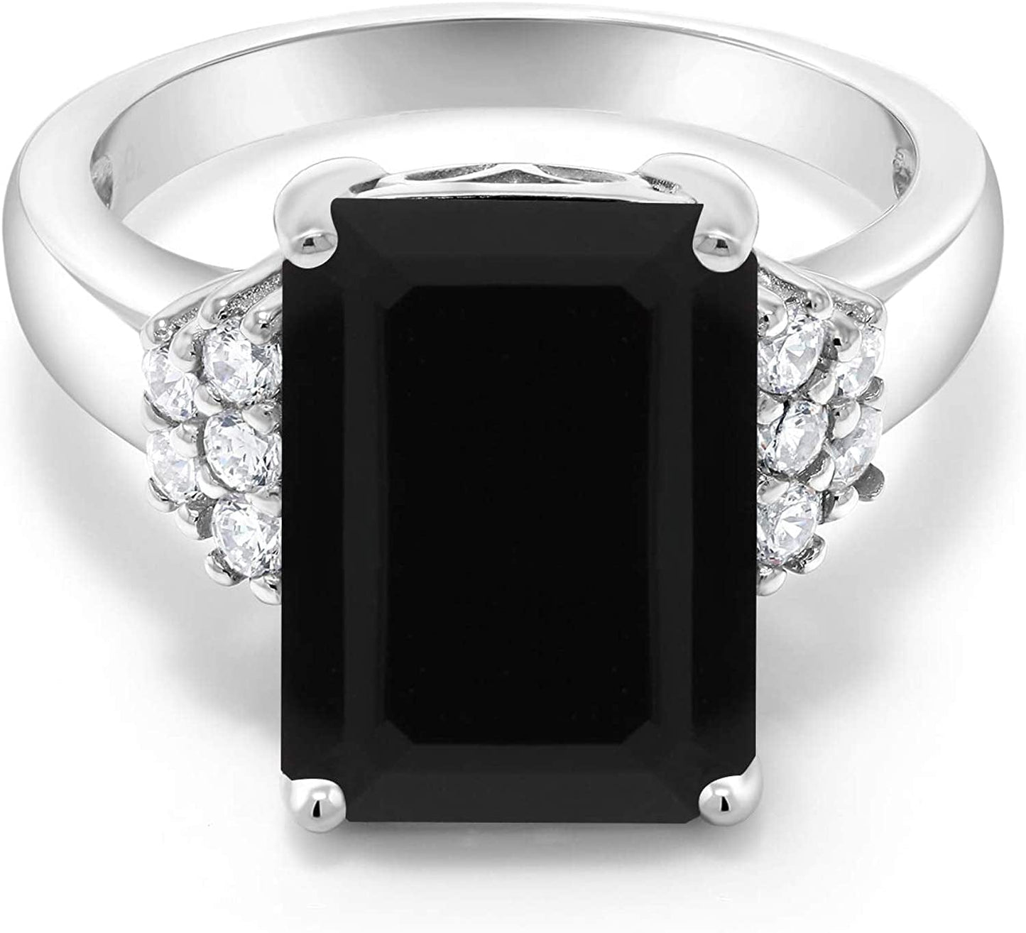 925 Sterling Silver Black Onyx Women'S Engagement Ring (5.30 Cttw, Emerald Cut 14X10MM, Gemstone Birthstone, Available in Size 5, 6, 7, 8, 9) 6