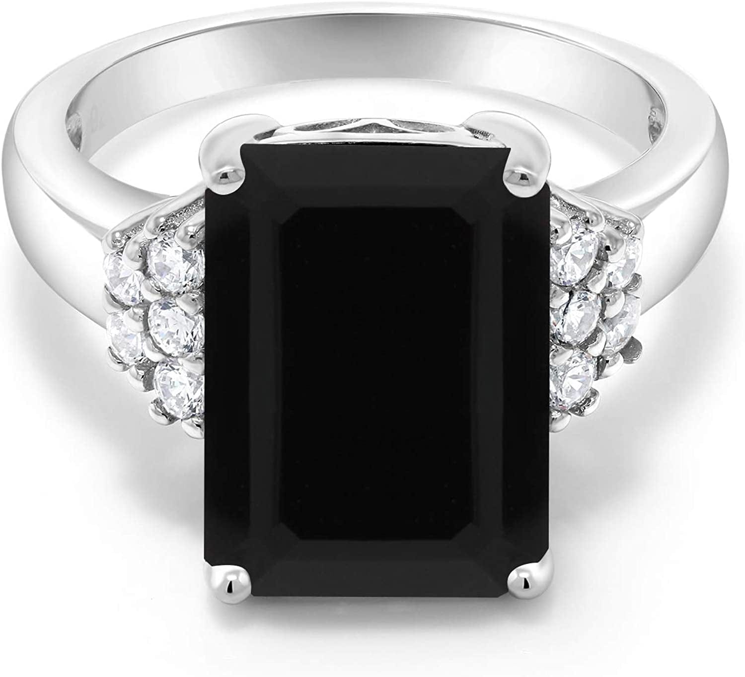 925 Sterling Silver Black Onyx Women'S Engagement Ring (5.30 Cttw, Emerald Cut 14X10MM, Gemstone Birthstone, Available in Size 5, 6, 7, 8, 9) 6