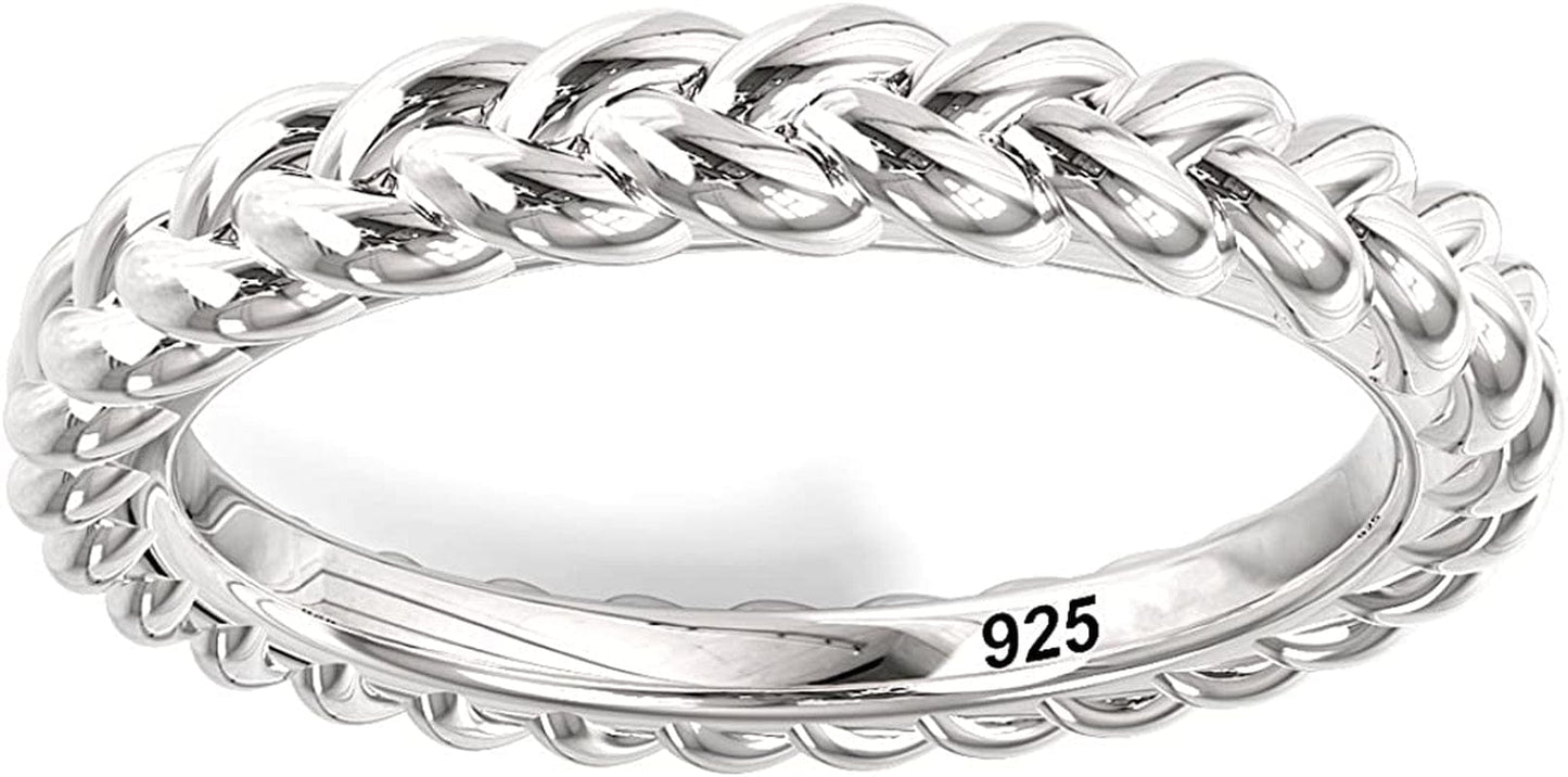 925 Sterling Silver Braid Style Stackable Eternity Ring