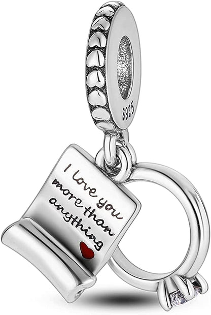 925 Sterling Silver Charms for Bracelets and Necklaces Airplane Passport Dangle Pendants Beads Butterfly Dragonfly Charms Jewelry Gift for Women Girls I Love you more than anything