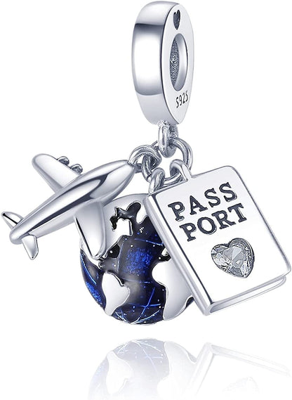 925 Sterling Silver Charms for Bracelets and Necklaces Airplane Passport Dangle Pendants Beads Butterfly Dragonfly Charms Jewelry Gift for Women Girls Airplane Passport Earth