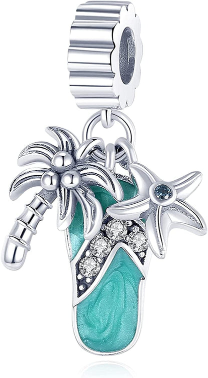 925 Sterling Silver Charms for Bracelets and Necklaces Airplane Passport Dangle Pendants Beads Butterfly Dragonfly Charms Jewelry Gift for Women Girls Palm Tree Flip Flop Shoe