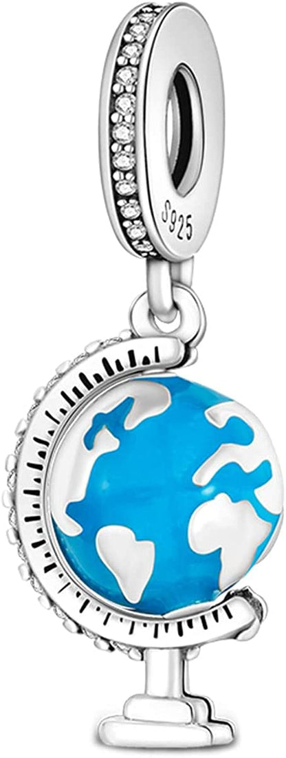 925 Sterling Silver Charms for Bracelets and Necklaces Airplane Passport Dangle Pendants Beads Butterfly Dragonfly Charms Jewelry Gift for Women Girls Globe