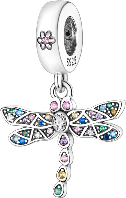925 Sterling Silver Charms for Bracelets and Necklaces Airplane Passport Dangle Pendants Beads Butterfly Dragonfly Charms Jewelry Gift for Women Girls Colorful Dragonfly
