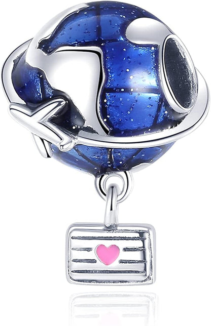 925 Sterling Silver Charms for Bracelets and Necklaces Airplane Passport Dangle Pendants Beads Butterfly Dragonfly Charms Jewelry Gift for Women Girls Earth Suitcase