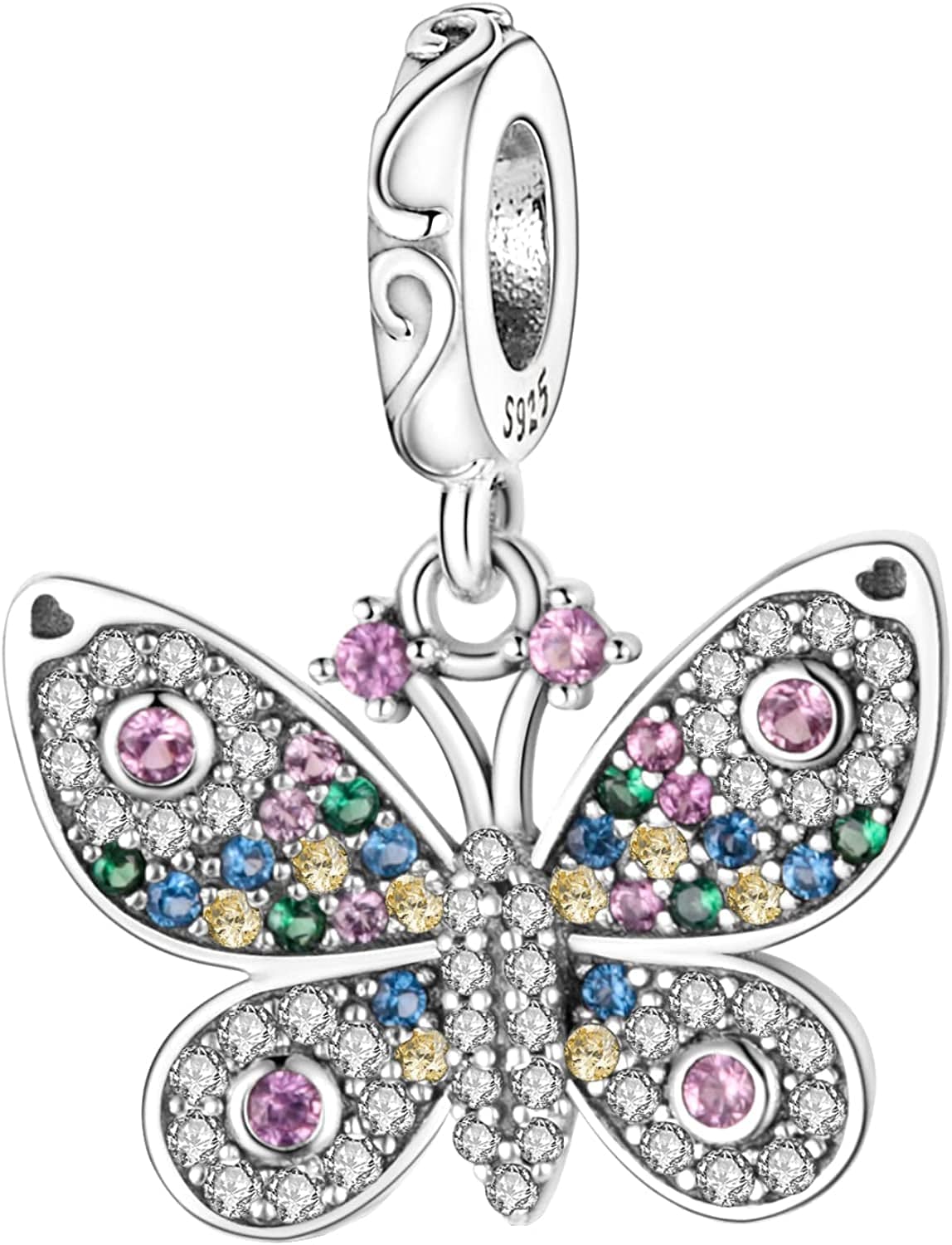 925 Sterling Silver Charms for Bracelets and Necklaces Airplane Passport Dangle Pendants Beads Butterfly Dragonfly Charms Jewelry Gift for Women Girls Colorful Butterfly