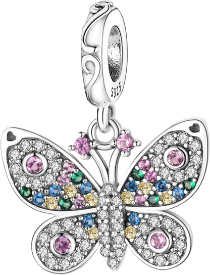 925 Sterling Silver Charms for Bracelets and Necklaces Airplane Passport Dangle Pendants Beads Butterfly Dragonfly Charms Jewelry Gift for Women Girls Colorful Butterfly